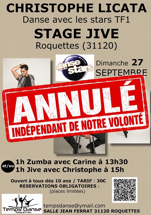 [ANNULATION] STAGE JIVE avec CHRISTOPHE LICATA de Danse avec les Stars